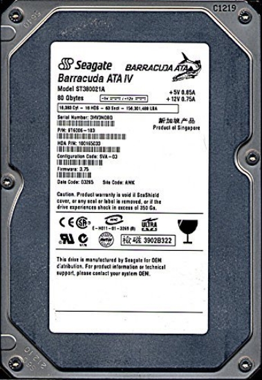Picture of Seagate Barracuda ATA IV 80GB UDMA/100 7200RPM 2MB IDE Hard Drive